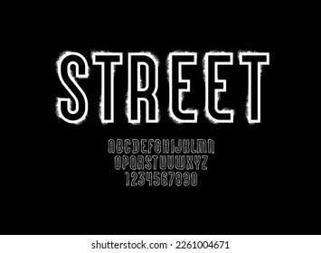 Spray graffiti font, grunge white alphabet, street art letters and numbers, vector illustration 10EPS