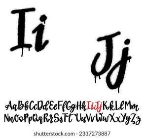 Spray graffiti hand lettering font. Letter I and J. Part 5