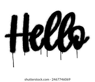 Spray graffiti hand written calligraphic word HELLO over white.