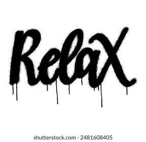 Spray graffiti hand written calligraphic word RELAX over white.