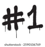 Spray graffiti hashtag symbol and number one. The combination of the hashtag symbol with the number one may suggest importance, superiority or emphasis on being the best or first in something.