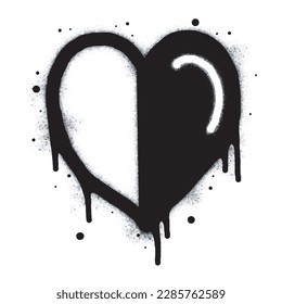 Spray graffiti heart sign painted in black on white. Love heart drop symbol. isolated on a white background. vector illustration