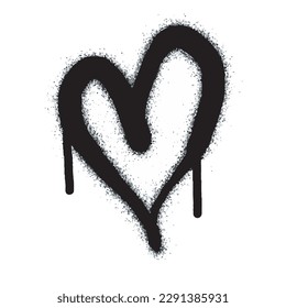 Spray graffiti heart sign painted in black on white. Love heart drop symbol. isolated on a white background. vector illustration