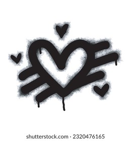 Spray graffiti heart sign painted in black on white. Love heart drop symbol. isolated on a white background. vector illustration