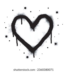 Spray graffiti heart sign painted in black on white. Love heart drop symbol. isolated on a white background. vector illustration
