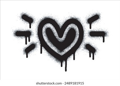 Spray Graffiti-Herzzeichen, schwarz auf weiß lackiert. Love Heart Drop Symbol. isoliert auf weißem Hintergrund. Vektorillustration