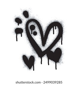 Spray graffiti heart sign painted in black on white. Love heart drop symbol. isolated on a white background. vector illustration