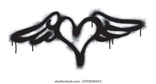 Spray graffiti heart sign painted in black on white. Love heart drop symbol. isolated on a white background. vector illustration