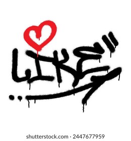 Spray graffiti heart symbol and tag word LIKE