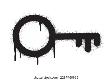 Spray Graffiti-Schlüsselsymbol einzeln auf weißem Hintergrund. Graffiti-Schloss-Symbol mit Spray auf Schwarz