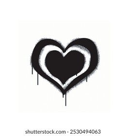 Spray Graffiti ícone de amor isolado no fundo branco. Grafite ícone de amor com overspray em preto no branco. Ilustração vetorial.