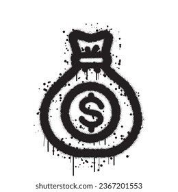 Spray graffiti money bags or money carrying sacks painted black on white. . isolated on white background. vector illustration