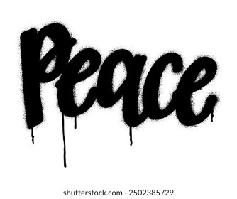 Spray graffiti motivational  calligraphic quote PEACE over white.