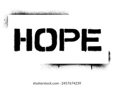 Spray graffiti motivational stencil word HOPE over white.