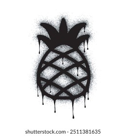 Sinal de fruta de abacaxi de grafitti pintado de preto no branco. Símbolo de fruta. isolado em fundo branco. ilustração vetorial