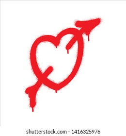 Spray graffiti red heart pierced with arrow. White background. Fall in love and St. Valentine's day concept (february 14th).