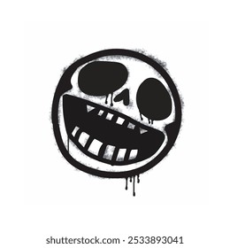 Spray Ícone da caveira do Graffiti isolado no fundo branco. ícone da aranha do graffiti com overspray em preto no branco. Ilustração vetorial.