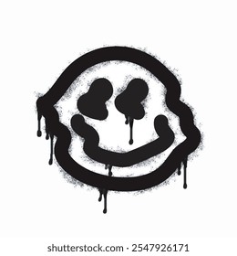 Spray graffiti smile icon isolated on white background. graffiti smile icon with overspray in black on white. Vector illustration.
