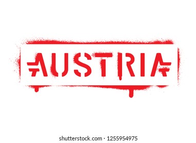 Spray graffiti stencil AUSTRIA and stylized austrian flag.