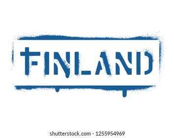 Spray graffiti stencil FINLAND and stylized finnish flag.