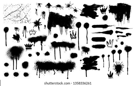 Spray graffiti stencil template. Black splashes Vector set Spray. Blank shapes for your design. Line or texture. Vector illustration. Isolated on white background.