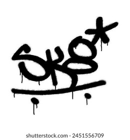 Spray graffiti tag SK8 (skate) over white.