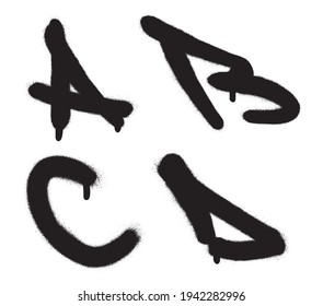 Spray graffiti tagging font. Letters ''A'', ''B'', ''C'', ''D''. Part 1