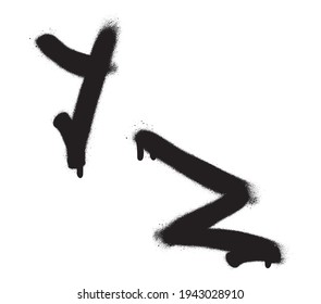 Spray graffiti tagging font. Letters ''Y'', ''Z''. Part 7