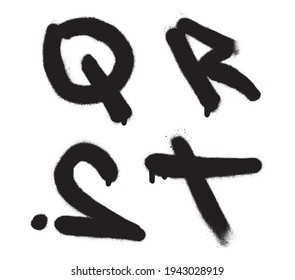 Spray graffiti tagging font. Letters ''Q'', ''R'', ''S'', ''T''. Part 5