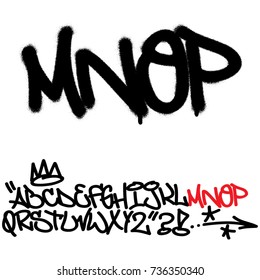 Spray graffiti tagging font. Letters ''M'', ''N'', ''O'', ''P''. Part 4