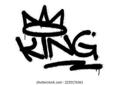 Spray graffiti tagging word KING and stylized crown.