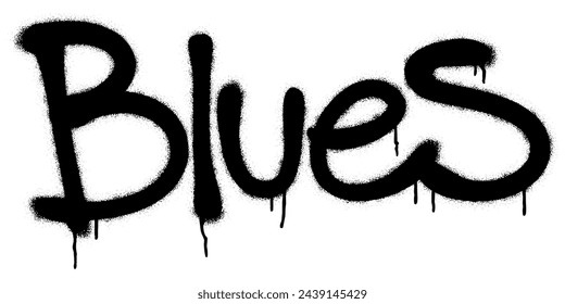 Spray graffiti word BLUES over white. Musical genre concept.