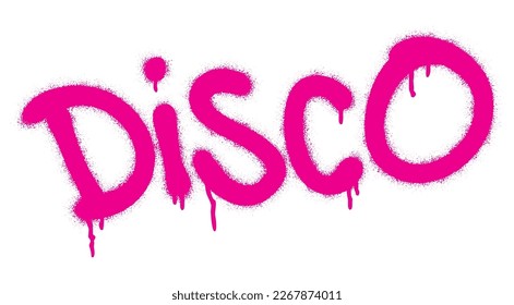 Spray graffiti word DISCO over white. Musical genre concept.