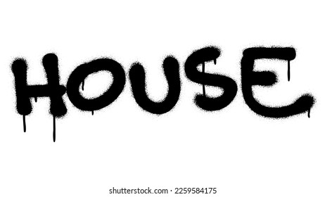 Spray graffiti word HOUSE over white. Musical genre concept.