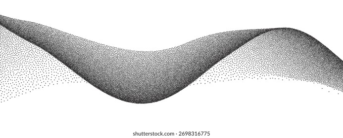 Plano de fundo de onda de grãos de pulverização com gradiente de padrão de areia e ruído abstrato de ponto. Gradação de ponto com elementos de onda de grão de spray e ondulação ondulada sobreposição. Pó de escova monocromático com pontilhado fluido.
