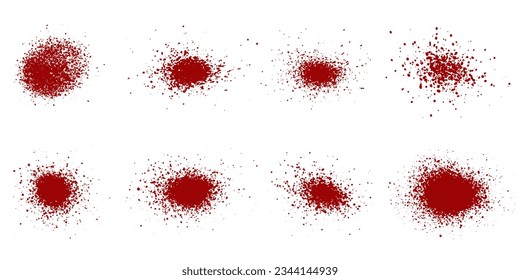 Spray, Grunge Grain Texture. Red Round Brush Splatter Effect. Distress, Noise, Circle Ink Splash. Abstract Graphic Element. Isolated Vector Illustration.