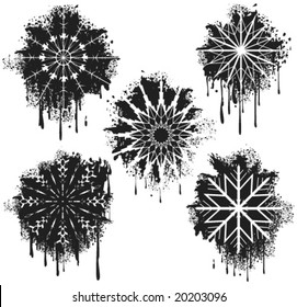 Spray grunge snowflakes set. Made with my own brushes.