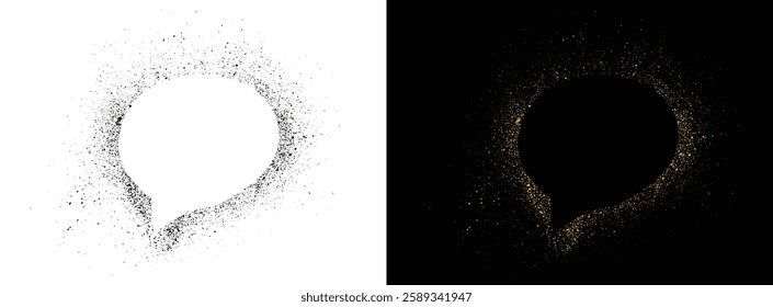 Spray grunge texture graffiti black and golden color speech bubble vector background