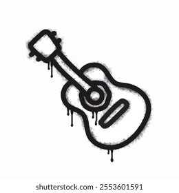 Spray guitar icon isolated on white background. Oversprayed guitar graffiti icon in black on white. Vector illustration.