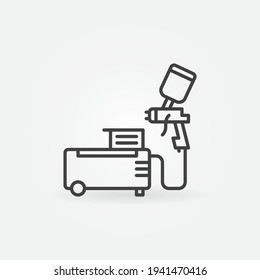 Spray Gun with Air Compressor vector concept icon or symbol in thin line style