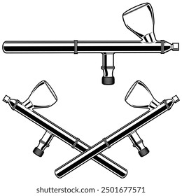 Spray guns or airbrushes vector illustration. crossed black and white paint sprayer 