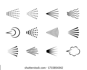 Spray. Hairspray aerosol haze, scatter gas or deodorant cloud. Water paint spray, sprayer steam silhouette, air nozzle shower isolated vector icons