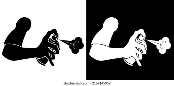 Spray in hand silhouette in black and white. Vector illustration flat design. Isolated on white background. spray can.