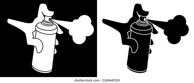 Spray in hand silhouette in black and white. Vector illustration flat design. Isolated on white background. spray can.