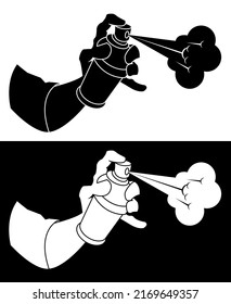 Spray in hand silhouette in black and white. Vector illustration flat design. Isolated on white background. spray can.