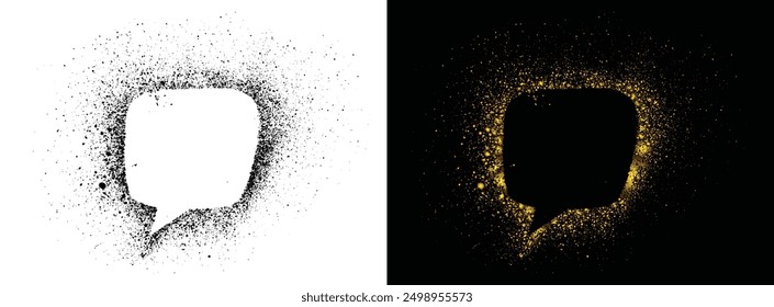 Spray de burbuja de discurso pintado a mano negro y oro brillo símbolo de goteo