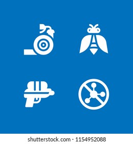 spray icon. 4 spray set with garden hose, pesticide, water gun and insect vector icons for web and mobile app