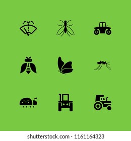 spray icon. 9 spray set with mosquito, tractor, washer and insect vector icons for web and mobile app