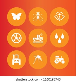 spray icon. 9 spray set with washer, shower, pesticide and mosquito vector icons for web and mobile app
