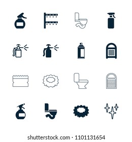 Spray icon. collection of 16 spray filled and outline icons such as sponge, irrigation system, clean. editable spray icons for web and mobile.